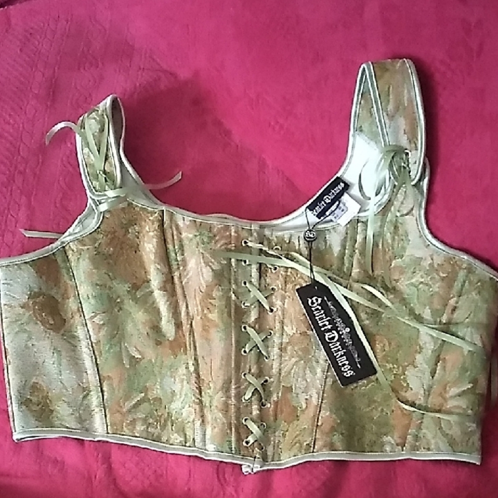 Steampunk Corset Top - Green Floral by